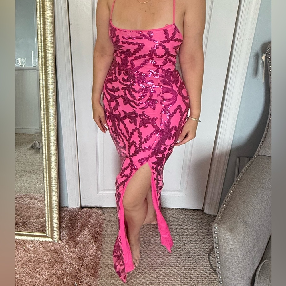Fashion Nova Vibrant Pink Sequin Maxi Dress